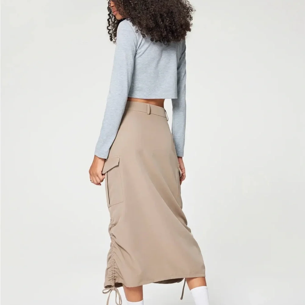 Cider Beige Midi Skirt cargo with Pocket and Drawstring - Picture 4 of 11